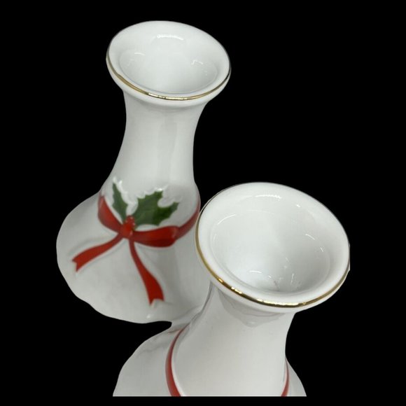Vintage Mount Clemens Pottery Robbin and Holly Porcelain Candlesticks - Picture 3 of 5